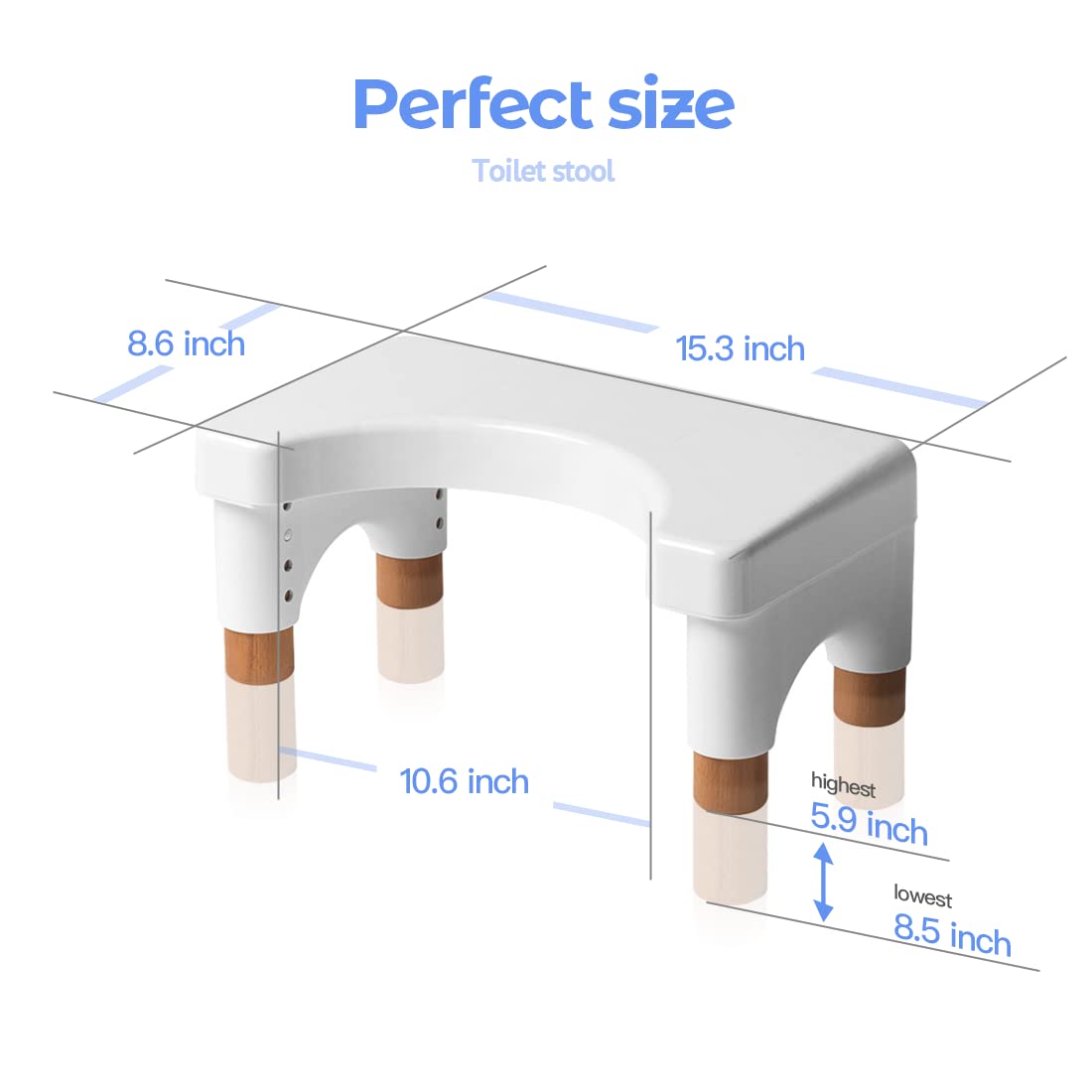 Poop Stool Adults for Bathroom, 5.9 Inches to 8.5 Inches Height Collapsible Toilet Stool Squat Adult (White, Beechwood)