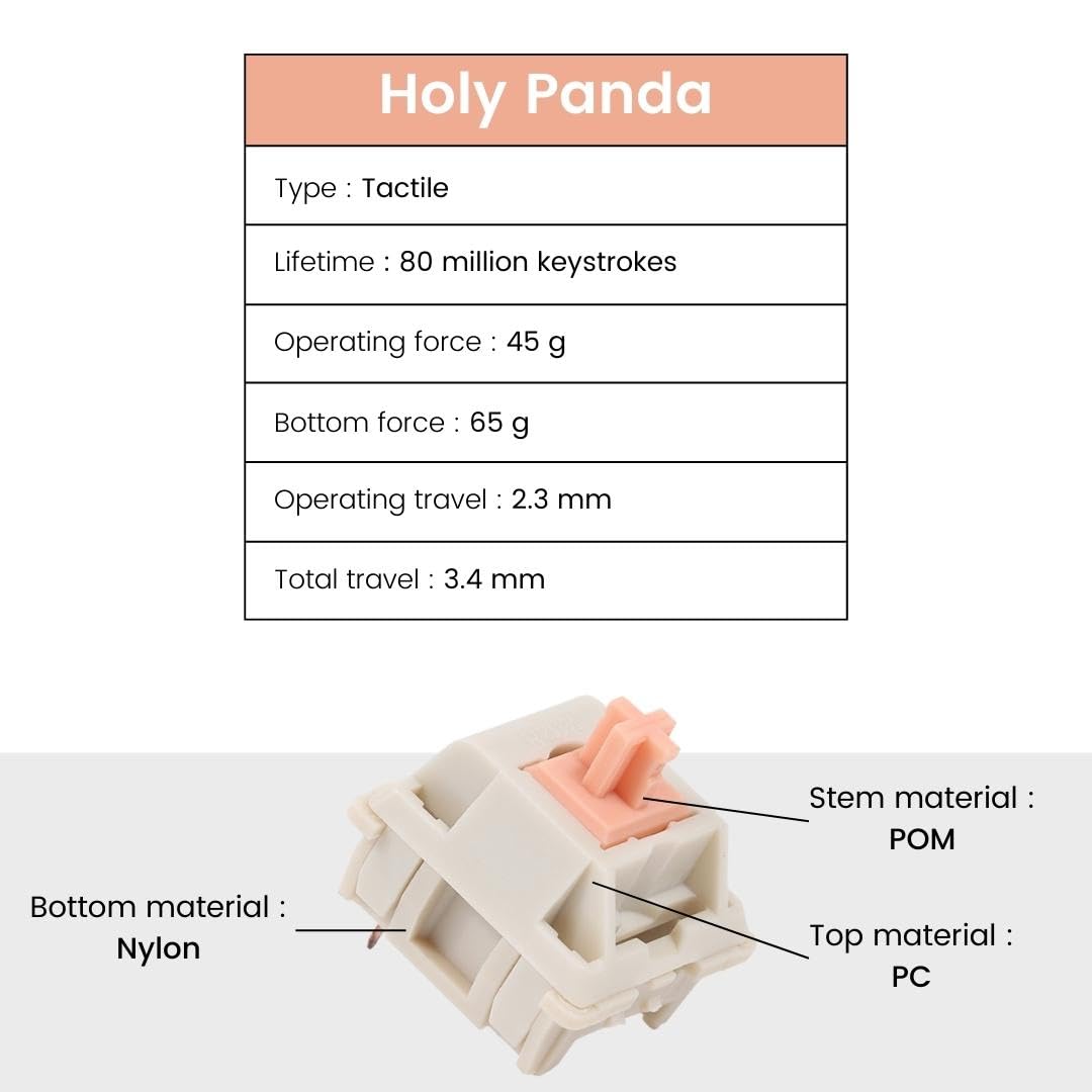 KIBODO x Holy Panda Switch Tactile 3 Broches pour Clavier Mécanique, Slot RGB, Compatible Cherry MX (70 Pièces)