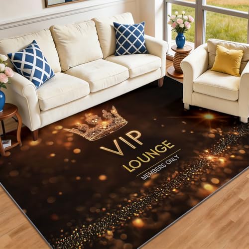 Tapis d'Extérieur Résistant aux Intempéries pour Terrasse Balcon Jardin, Tapis Art Déco Couronne Royale Doré, 160 x 230 cm