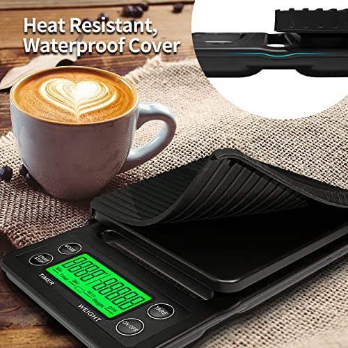 Barlunbee Coffee Scale With Timer,Digital Kitchen Scale Weighing For Food,Espresso And Drink,3000G 0.1G,Tare Function,Auto Off,5 Units,Black #TOP4