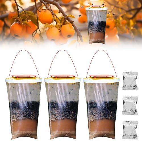3 Pièces Piege a Mouche Interieur Exterieur, Piège à Moucherons Transparent, Red Top Fly Traps, Piège à Mouches Suspendu pour Jardins Extérieurs, Fermes, Etables, Attraper Les Mouches et Les Mouches