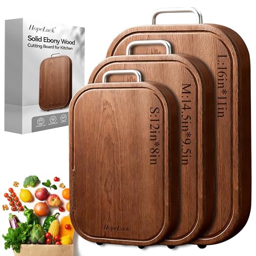 3Pack Wood Cutting Board, Solid Ebony Wooden Cutting Boards for