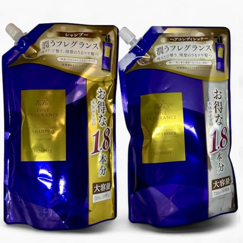 FaFa FINE FRAGRANCE ファーファ ファインフレグランス シャンプー & コンディショナー (シャンプー & コンディショナー 詰め替え 各720ml, HOMME クリスタルムスク)