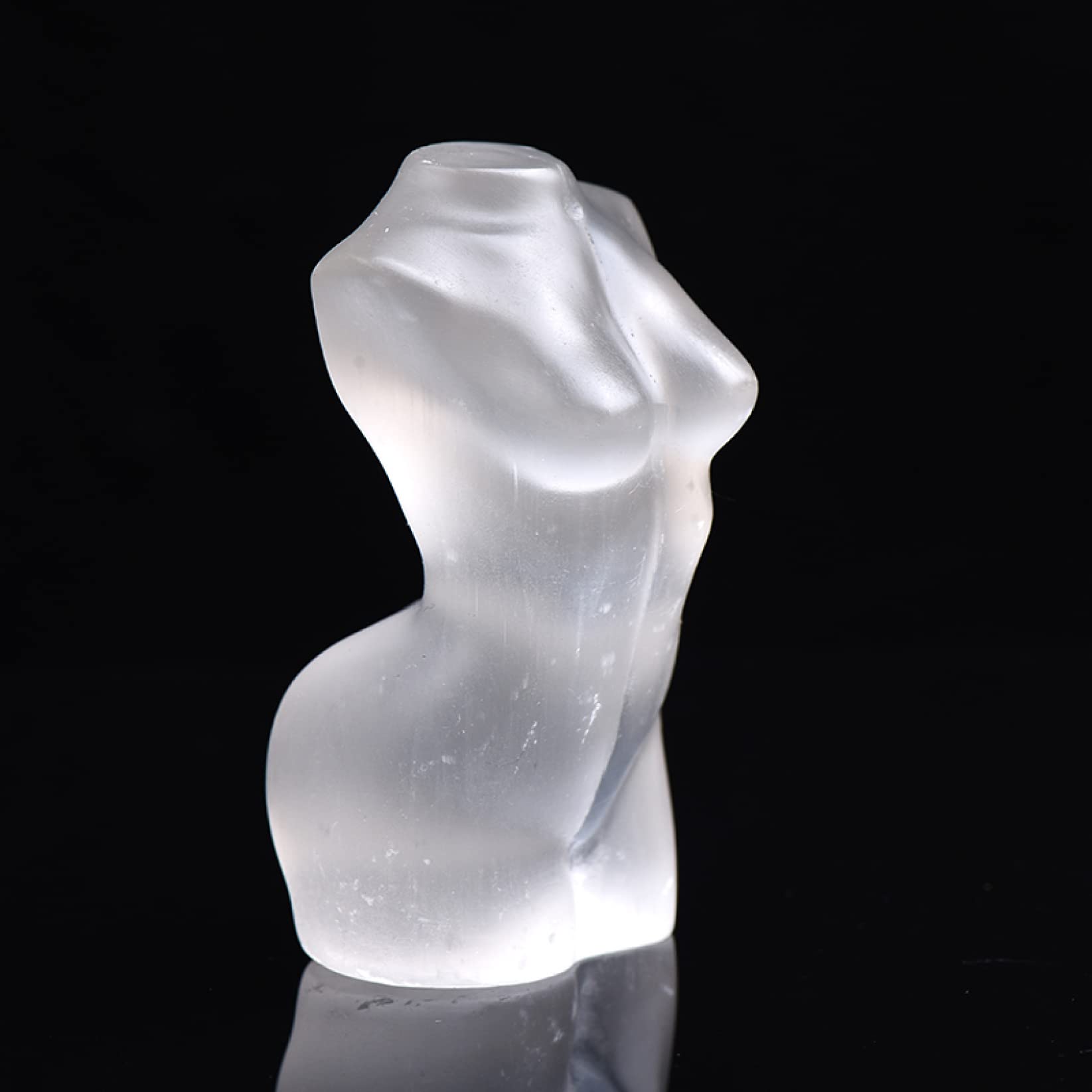 lleno de textura Estatua de cuerpo de cristal de selenita de cuarzo transparente Tallada a mano Modelo femenino Escultura de cristal Artesanía Oficina en el hogar Decoración de escritorio Adornos de e