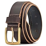 Ashford Ridge Made in England 34mm Full Hide Leather Belt with Brass Colour Buckle - Brown Medium