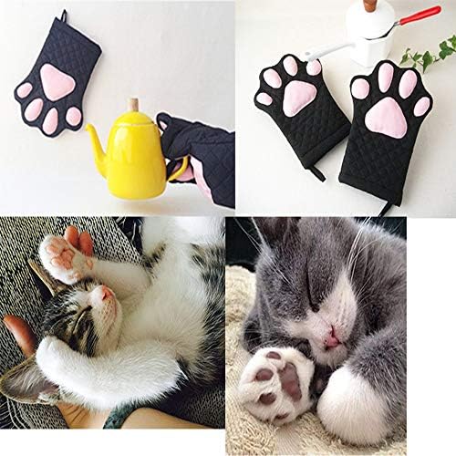 Oven Mitts,Cute Design Funny Cat Heat Resistant Cooking Glove Quilted Cotton Lining- Heat Resistant Pot Holder Gloves for Grilling & Baking Gloves BBQ Oven Gloves Kitchen Tools Gift Set (Black)