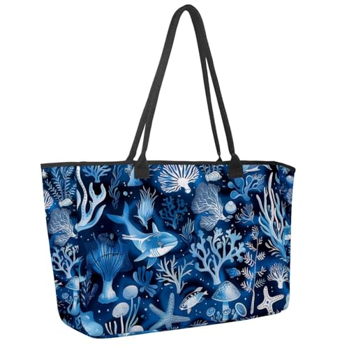 MUOOUM Large Beach Bag for Women, Underwater Sea Life Blue