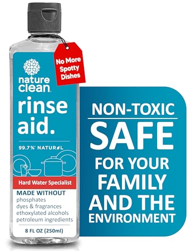Nature Clean All Natural Dishwasher Rinse Aid Cleaner, Liquid Dishwasher Rinse Agent for Spot-Free Glass & Cutlery in Hard Water, Non Toxic Dish Washer Rinse Aid & Stain Remover, 8 oz/250ml, Pack of 1