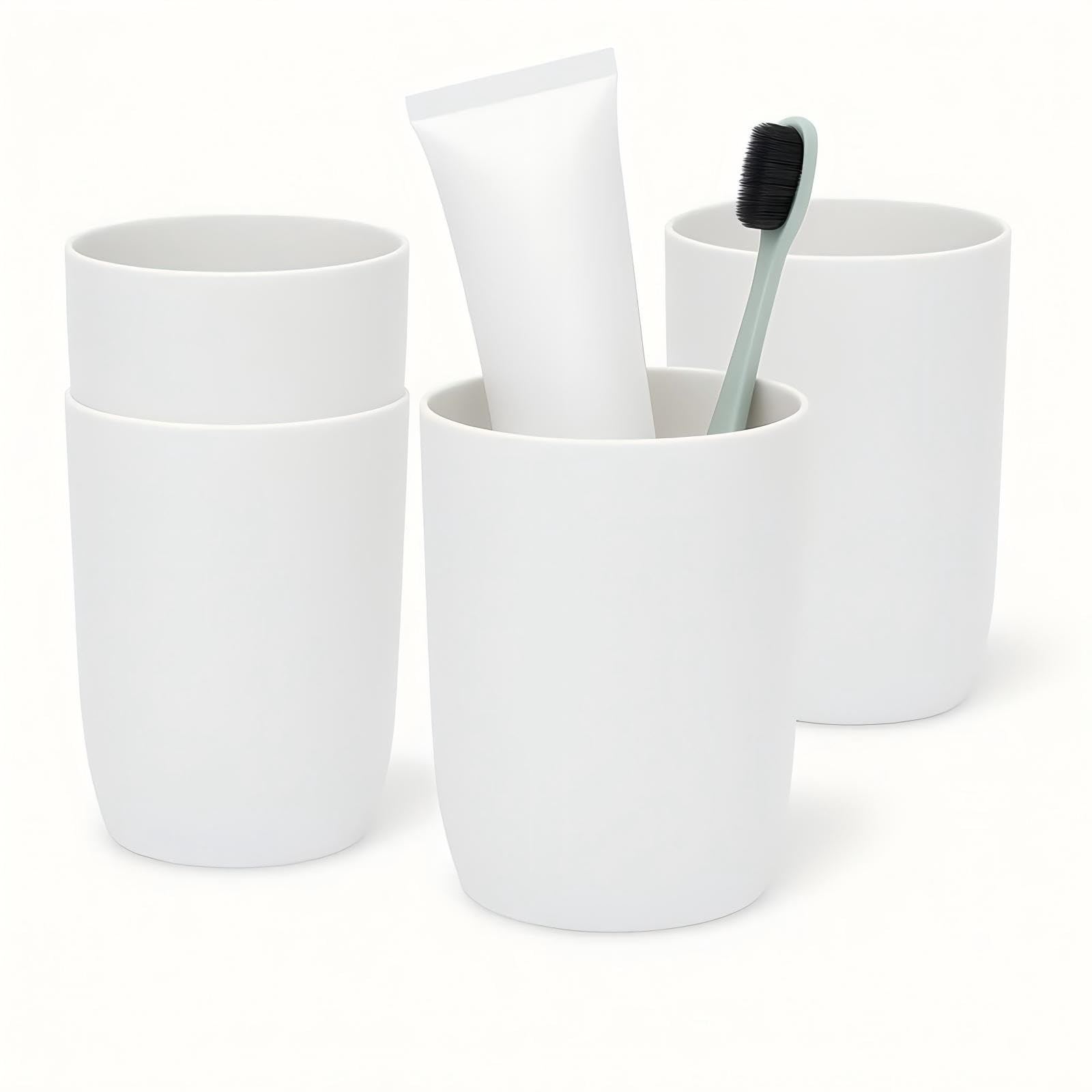 Topsky 4 Stück zahnputzbecher，zahnputzbecher Kinder，trinkbecher Kunststoff，für Erwachsene，Jugendliche und Kinder (280ml, Weiß)
