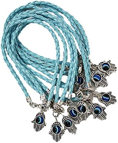 Lot of 10 - "Lucky" HAMSA Blue String Kabbalah Bracelets with Braided String and Rotating "Evil Eye" Hamsa Hand - Jewish Judaica Amulet Pendant Jewelry for "Success and Protection"