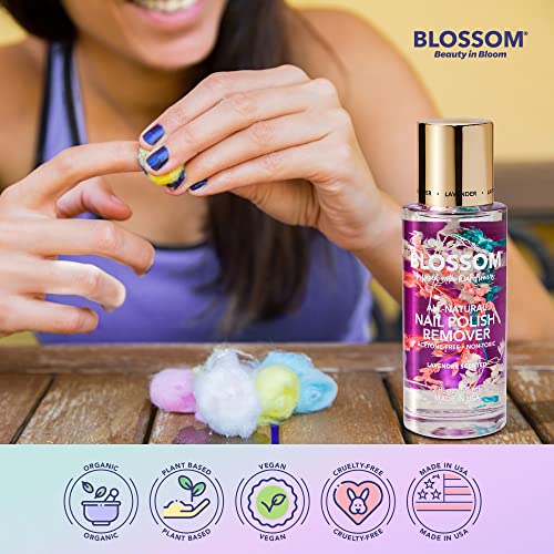 Blossom Non Toxic Nail Polish Remover Non Acetone, All Natural Scented, Vegan, Acetone Free Nail Polish Remover, Organic Plant-Based, Infused with Real Flowers, Made in USA, 2oz, Lavender