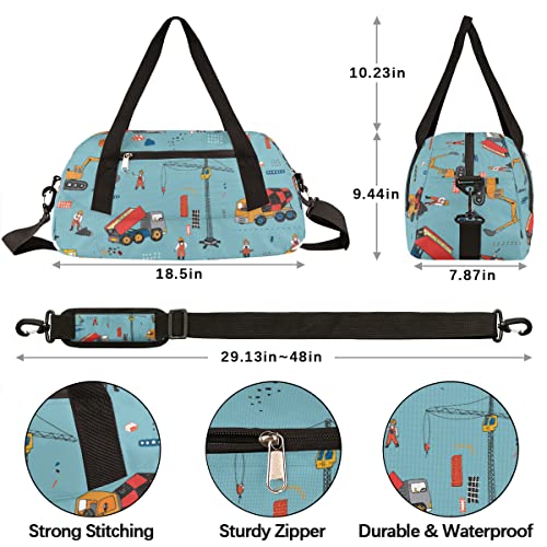 Yellow Excavator Truck Kids Duffle Bag for Boys Girls Dance Bag,Funny Big Car Sport Gym Bags Overnight Travel Bags Teen Kids Weekender Bag for School Practice Gymnastic Ballet4