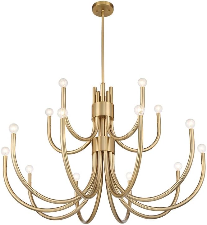 Savoy Essentials 1-6682-15-127 Sorrento Traditional Scandinavian 2-Tiers Round Chandelier, 15-Light 900 Total Watts, 29" H x 42" W, Noble Brass