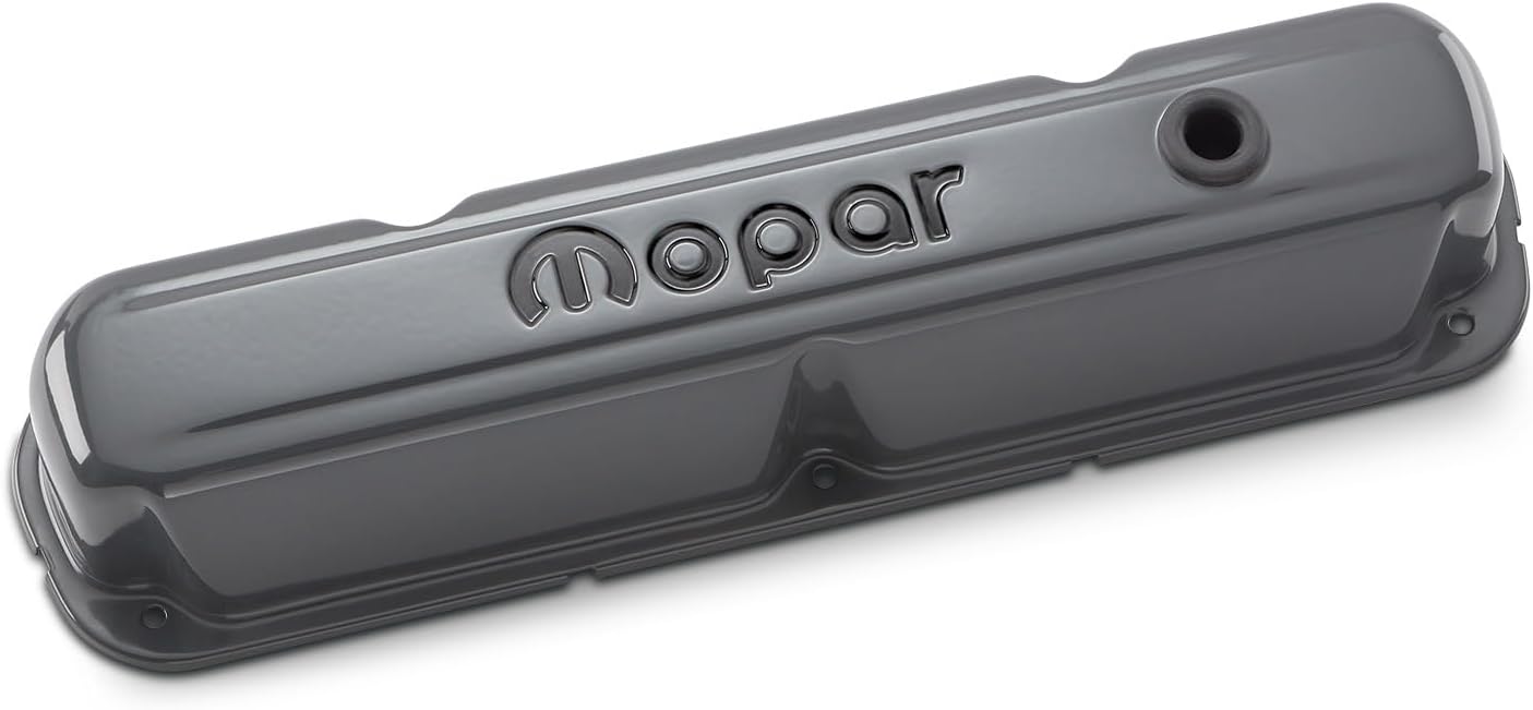 PROFORM 440-881 Valve Cover - Tall - 3.25 in Height - Baffled - Breather Hole - Mopar Logo - Steel - Gray Paint - Small Block Mopar - Pair
