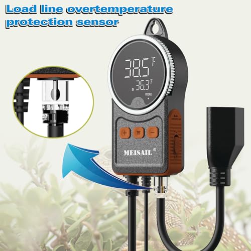 MEISAIL Temperature Controller can be Used for aquaculture, Plant mat Heating, Reptile Thermostat, with Load line Over-Temperature Protection and Dual Sensor auto-Safety Calibration