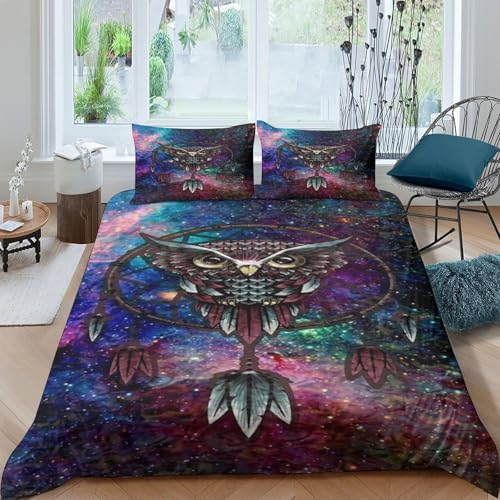 Housse de couette hibou attrape-rêves 140x200 linge de lit fantastique