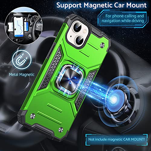 Image of Anqrp Designed for iPhone 14 Case, Military Grade Protective Phone Case Cover with Enhanced Metal Ring Kickstand [Support Magnet Mount] Compatible with iPhone 14 6.1, Grass Green