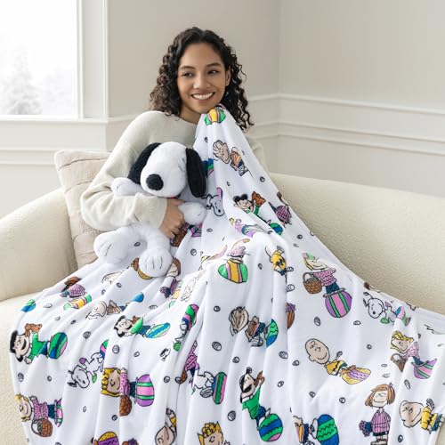 Image of Berkshire Peanuts VelvetLoft Cute Character Snoopy Plush Throw Blanket,Easter Gang 2025 White,Throw 55 in x 70 in (Official Peanuts Product)