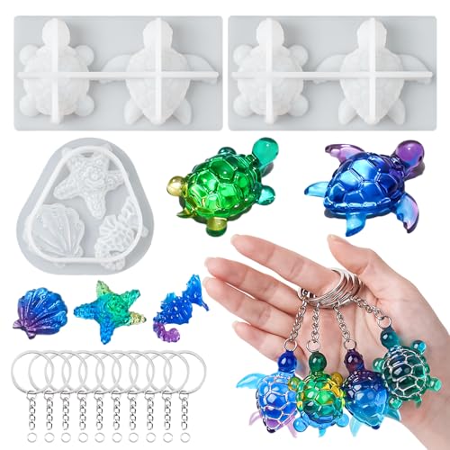 YODOYO Mini Turtle Resin Molds 7 Cavities Ocean Animal Silicone Mold Shell Starfish Gypsum Candle Resin Casting Molds Cute Sea Turtle Shape Epoxy Mold for DIY Craft Keychain Micro Landscape Decor