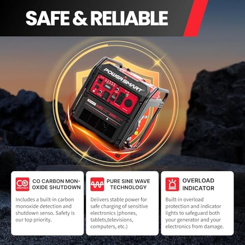 PowerSmart 4450W Portable Inverter Generator, Gas Powered, CO-Sensor, Lightweight & Quiet for Home Use and Emergency Backup, Camping, EPA Compliant - Image 4