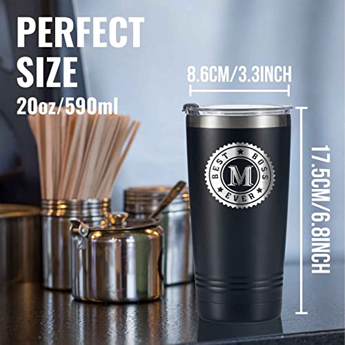 Onebttl Boss Gifts With Initial For Men, Best Boss Ever, 20Oz Stainless Steel Insulated Travel Mug, Perfect Boss Idea For Men/Male In Boss Day, Birthday, Christmas, Appreciation, Office - E #TOP4