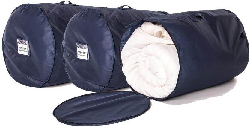 HangerMaster DUVET STORAGE BAG - Navy 3 Pack. Large Size Fits King Size Duvet & 2 Pillows. Moth & Dust Proof. Use to Store or Transport Clothes, Bedding, Bed Linen etc