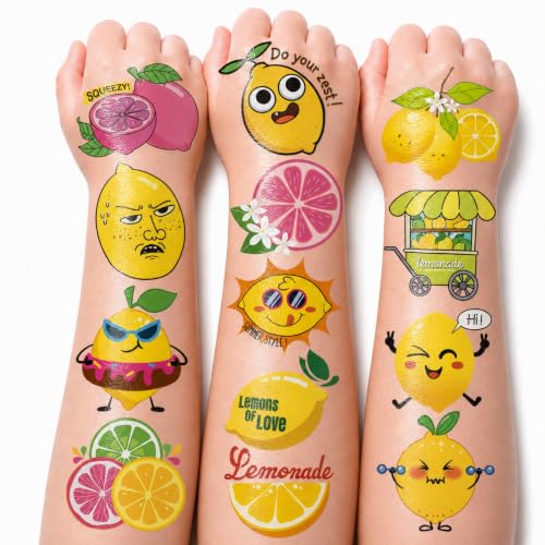 60 PCS Lemon Pre-Cut Temporary Tattoos for Kids