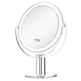 Vanity Mirror Makeup Mirror with Stand, 1X/15X Magnification Double Sided 360 Degree Swivel Magnifying Mirror, 7.4 Inch