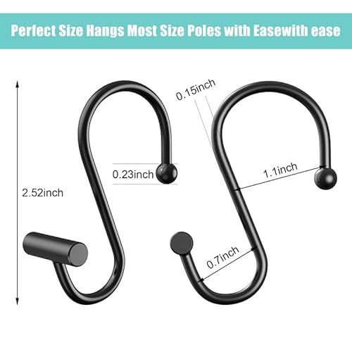 Znben Black Shower Curtain Hooks - 12 Pcs Rust Proof Shower Curtain Rings Shower Hooks Hangers T-Bar Decorative Shower Curtain Hooks For Bathroom Offices Gardens Curtains Rods #TOP3