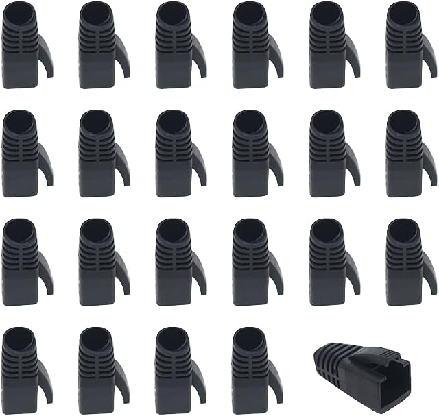 100 PCS noir CAT6A, CAT7, CAT8 Plastique RJ45 Bottes de secours de la souche de câble réseau Ethernet