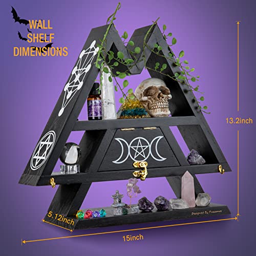 Pracaniz Crystal Shelf With Flap Drawer&Hooks For Wall&Desktop, Moon Shelf For Crystal Holder As Witchy Room Decor,Moon Phase Triangle Shelf,Witchy Decor&Moon Decor For Bedroom. #TOP2