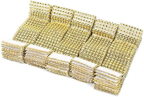 50Pcs Gold Napkin Rings Chair Sash Bows Holder 8 Rows Rhinestone Mesh Wrap