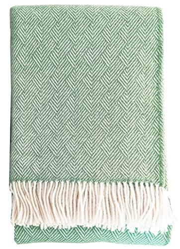 cawa Plaids&Co Manta larga con flecos de lana pura de Nueva Zelanda (130 x 220 cm), color verde salvia Cover