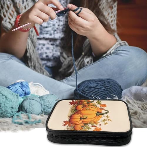 Image of Pumpkin Crochet Hook Case Lightweight Thanksgiving Crochet Organizers and Storage Soft Easy to Clean Travel Outdoors Home