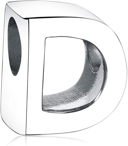NicelyFit 26 letras mayúsculas inglesas iniciales del alfabeto 925 de plata de ley maciza para pulsera Pandora (letra D)