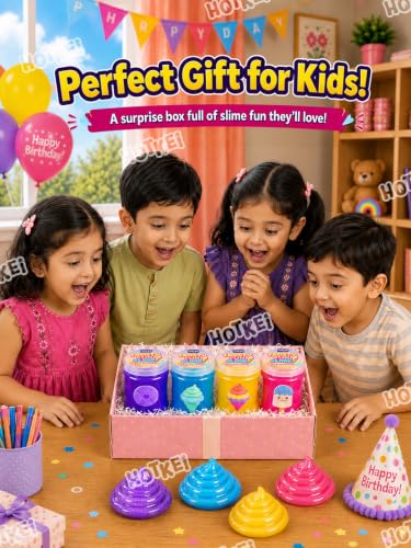 Image of HOTKEI Frosty Fun Slime for Kids 3 to 10 Years Stretchable Slime with Surprise Cute Frosty Fun Eraser Inside Soft Non-Sticky DIY Slimy Fun Toy Birthday & Return Gift for Kids Girls & Boys Pack of 4
