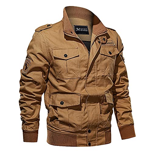 Men's Winter Jackets Fashion Stand Collar Full-Zip Military Cargo Bomber Working Jackets With Multi Pockets Outerwear #TOP18