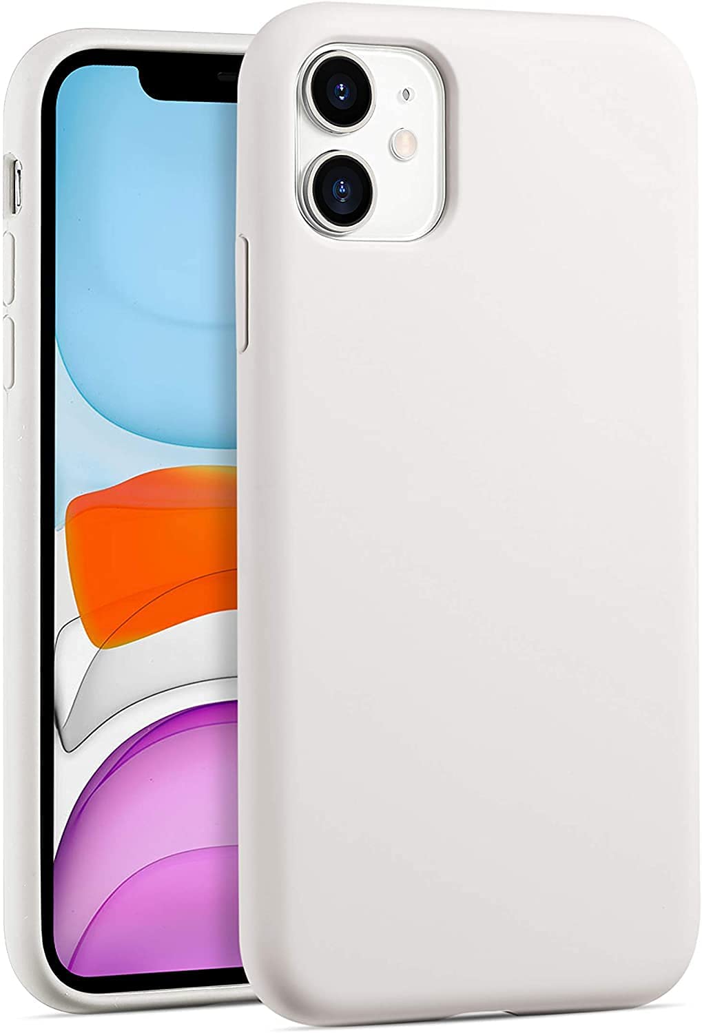 iPhone 11 Soft Liquid Silicone Gel Case Full Body Shockproof Rubber Protection Matte Finish Cover Soft Microfiber Lining Cushion Slim Back Case (iPhone 11, White)