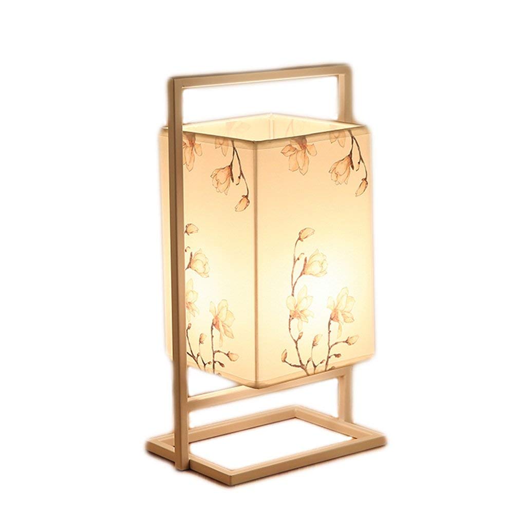 Simple Modern Style Wrought Iron Table Lamp, Creative Linen Fabric Shade, Home Dimmable Living Room Bedroom Bedside Lamp, Study Office Desk Lamp, Hotel Club Retro Desk Lamp, E27, White, 19 * 36cm