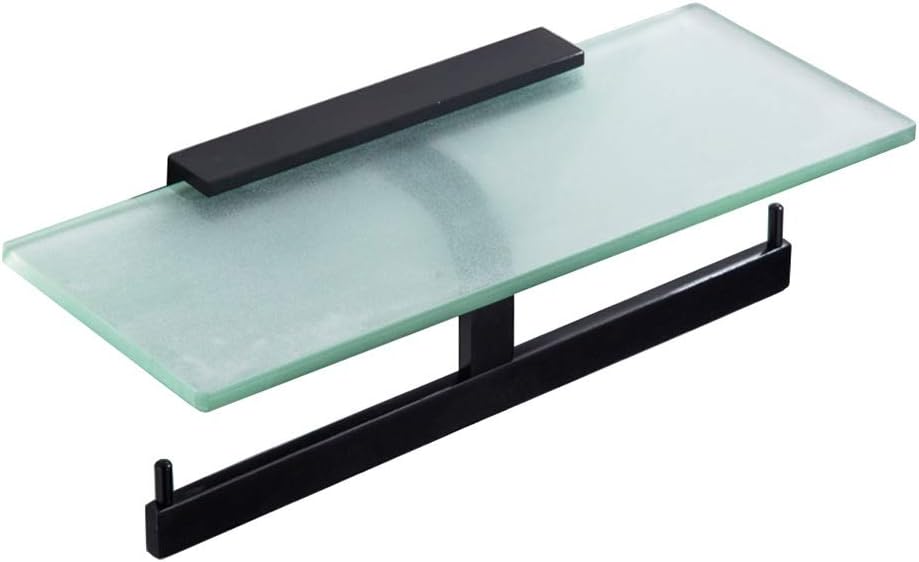 Floating Shelves Glass Mobile Phone Shelf,Space Aluminum Toilet Roll Holder,Convenient and l,for Bathroom Shower Room (Color : Silver, Size : Style 2) (Black Style 2)