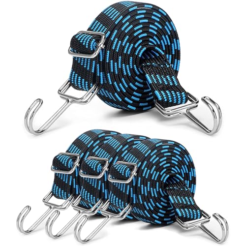 4 Pièces de 2M, Tendeurs Élastiques, Sangle de Serrage Extra Forte, avec Crochet Métallique, pour Vélo, Moto, Porte-Voiture, Camping (Bleu)