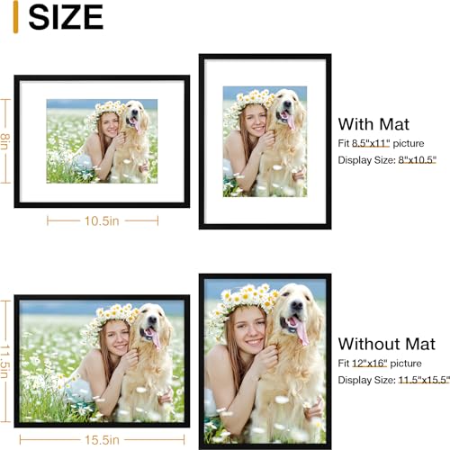 decorUhome 12x16 Picture Frame Set of 10, Display Photos 8.5x11 with Mat or 12x16 Unmatted for Picture Frames Collage Wall Decor, Black