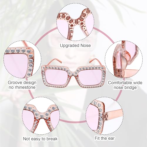 Telooco Gafas de Sol Retro de Discoteca con Montura Gruesa Gafas de Sol Cuadradas Gafas de Discoteca para Mujer Gafas de Sol con Purpurina para Mujeres Hombres Accesorios de Años 70 80 (Rosa) - imagen 2