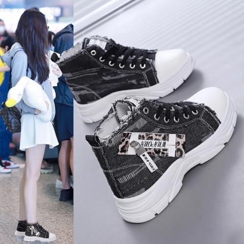 High Top Denim Canvas Sneakers for Women Fashion Casual Height Increase Platform Shoes - 2025 Spring Style2