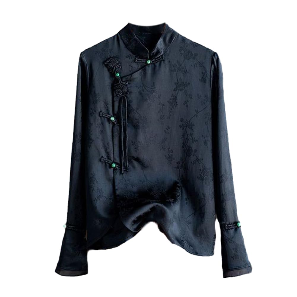 LIXINGHEITANGChinese retro jacquard imitation shirt women's spring summer chinese style blouse elegant suits qipao top