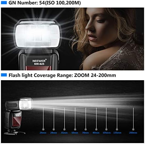 Neewer NW-561 Speedlite Flash with LCD Display for Canon & Nikon Digital DSLR Cameras, such as Canon Rebel T5i and All Other DSLR Cameras with Standard Hot Shoe (NW-625/GN54)