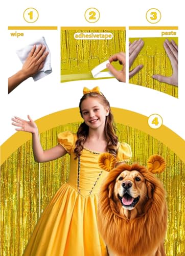Image of Gold Birthday Party Decorations Beauty Booth Photo Backdrop Curtain Streamers Tinsel Accessories 50th Happy Anniversary 2 Pack