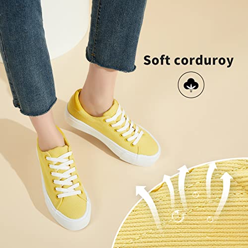 Image of THATXUAOV Womens Platform Sneakers White Tennis Shoes Casual Low Top Fashion Sneakers(Yellow,US5