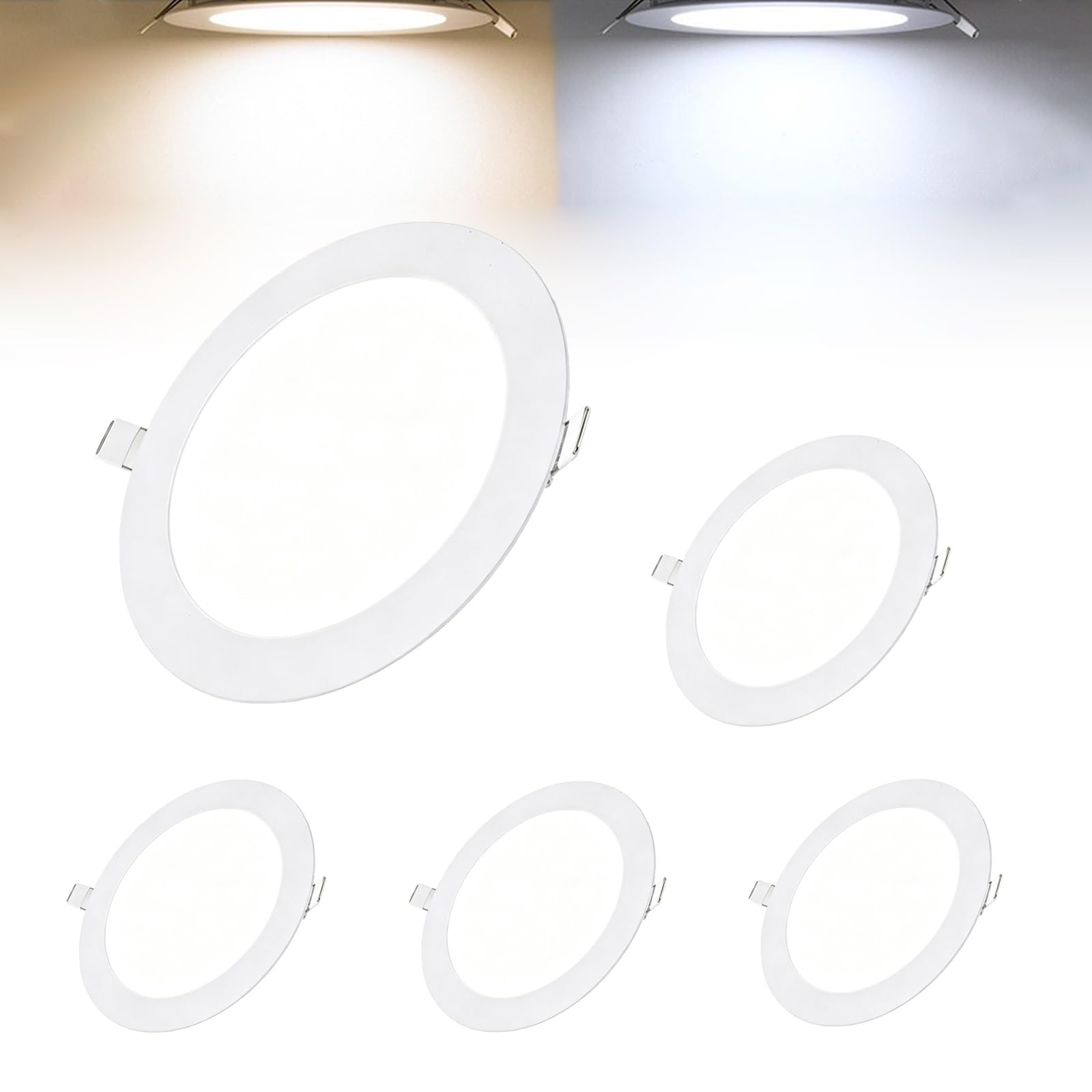 Tashace 9W Round Flat Panel 3 Color Dimmable Ceiling Light Recessed LED Downlight(5pack)