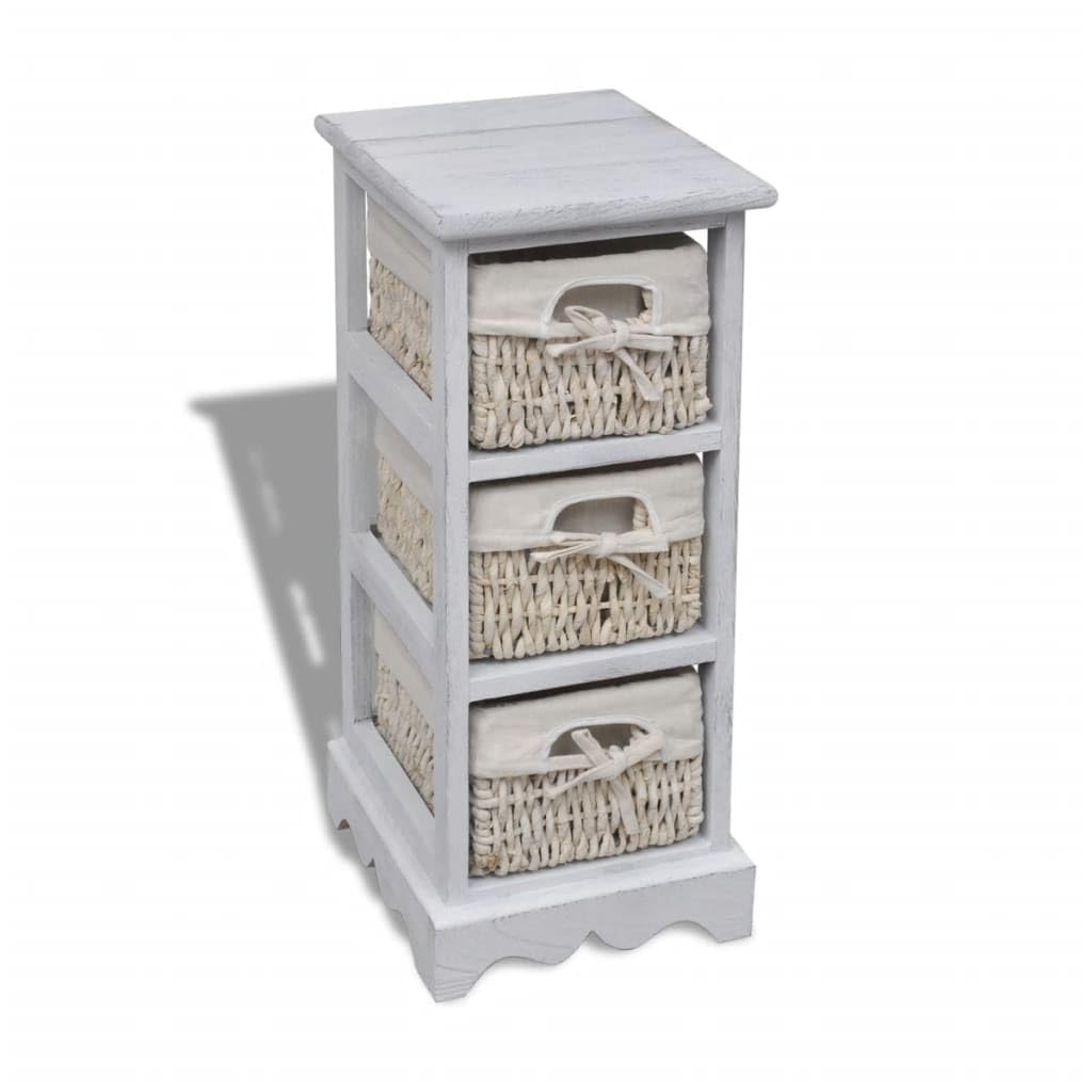 vidaXL Étagère de Rangement en Bois 3 paniers en Tissage Blanc